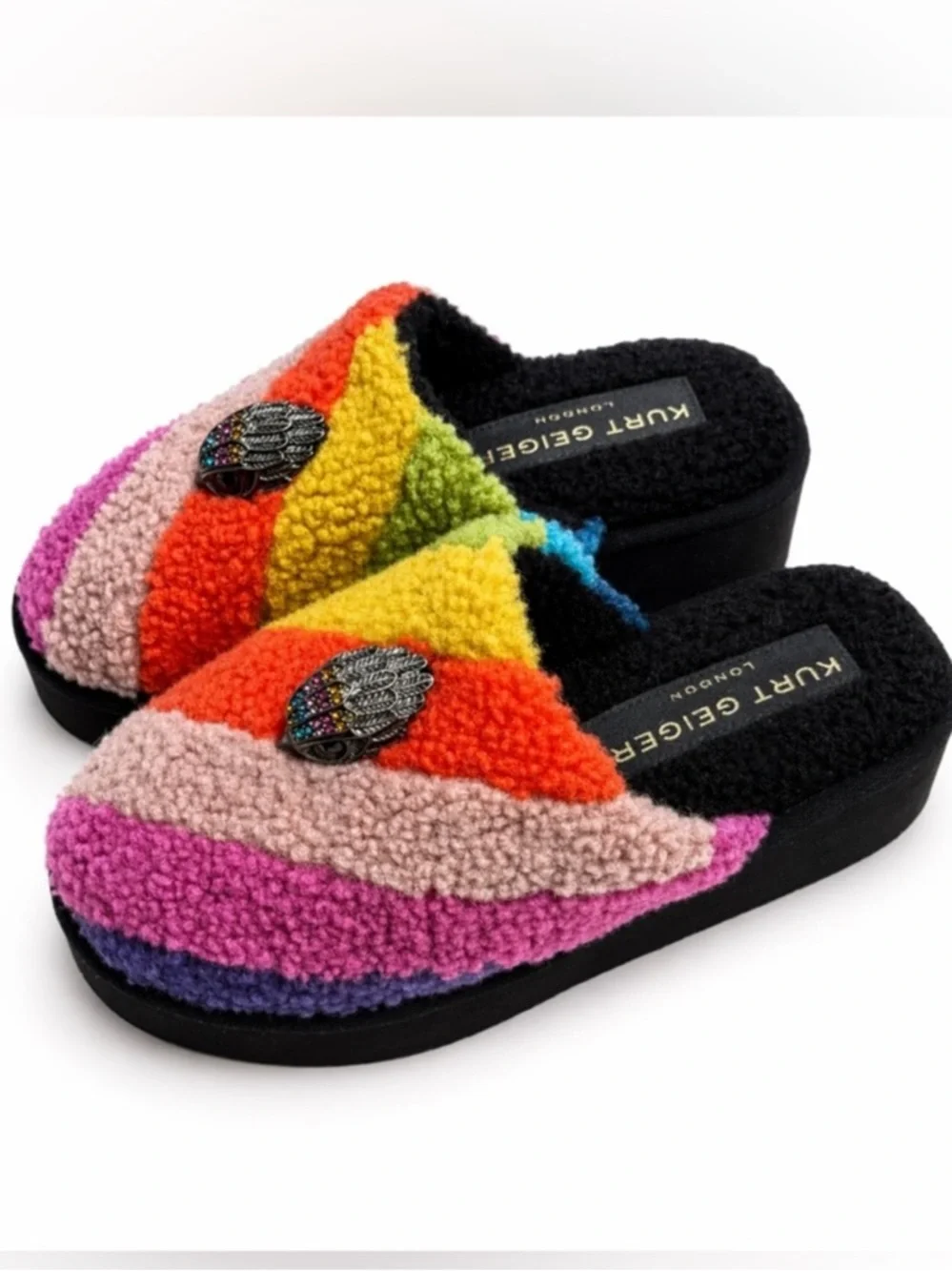 NWT Kurt Geiger London Kensington Faux Shearling Platform Slippers Rainbow - Picture 3 of 7